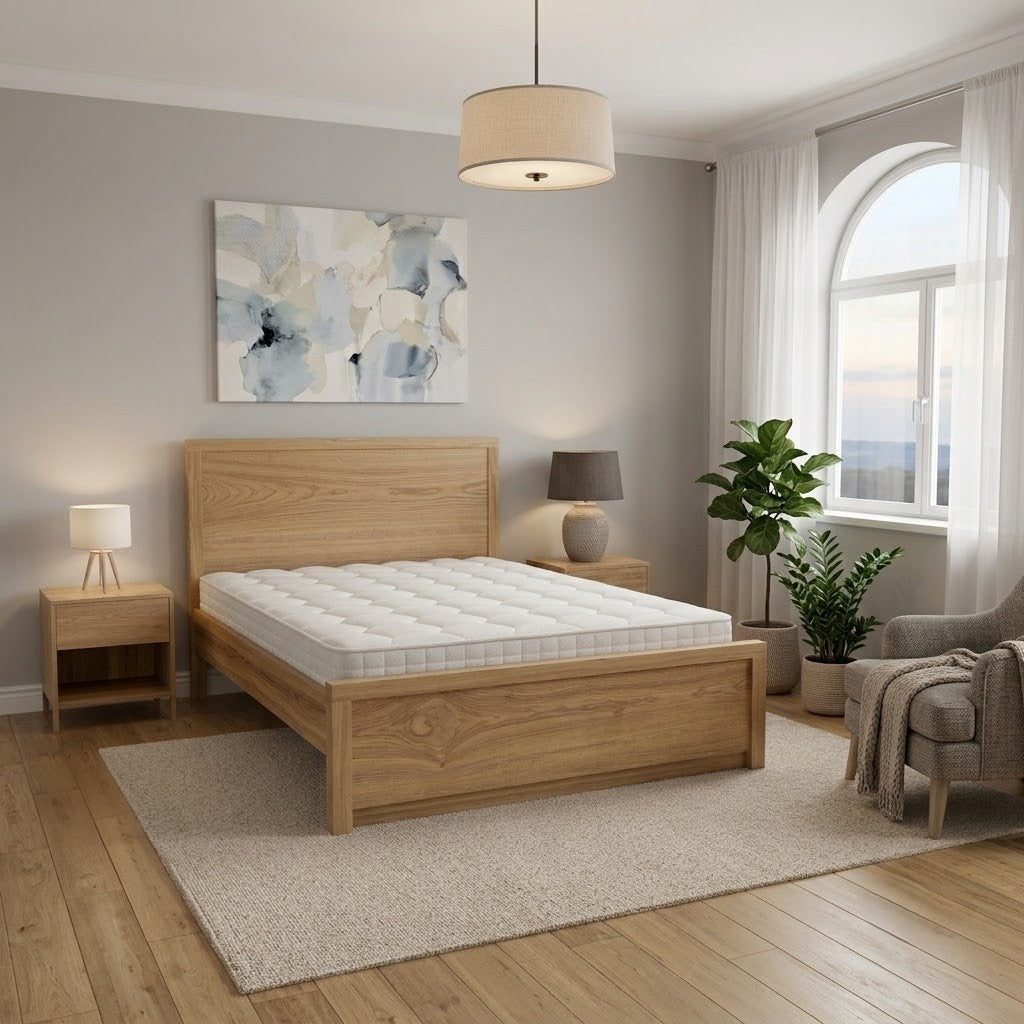 Modern Wooden Bed with Panel Headboard