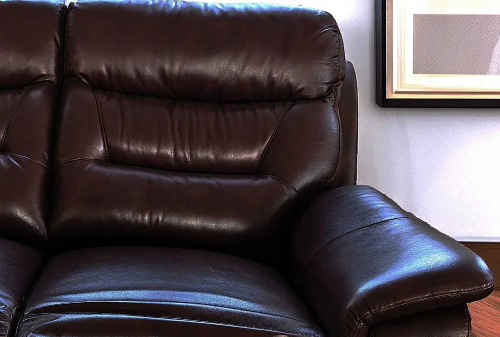 Darwin Mahogany Leather Electric Power Recliner Sofa - 3, 2 & 1 Seater - Preston Luxury Furniture
