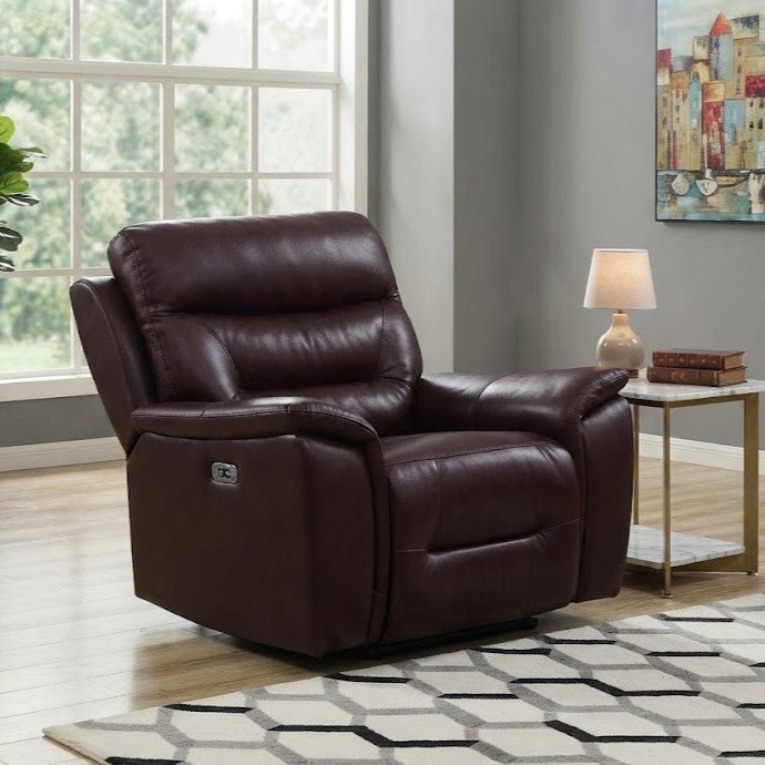 Darwin Mahogany Leather Electric Power Recliner Sofa - 3, 2 & 1 Seater - Preston Luxury Furniture