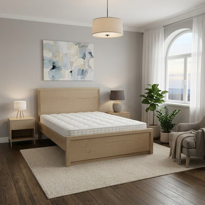 Modern Wooden Bed with Panel Headboard