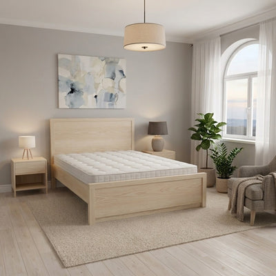 Modern Wooden Bed with Panel Headboard