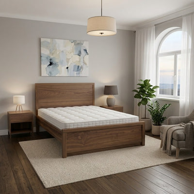 Modern Wooden Bed with Panel Headboard