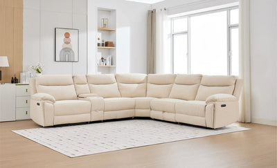 Boston Beige Electric Recliner Corner Sofa with Cup Holders & Storage - Preston Luxury Furniture