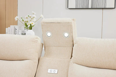 Boston Beige Electric Recliner Corner Sofa with Cup Holders & Storage - Preston Luxury Furniture
