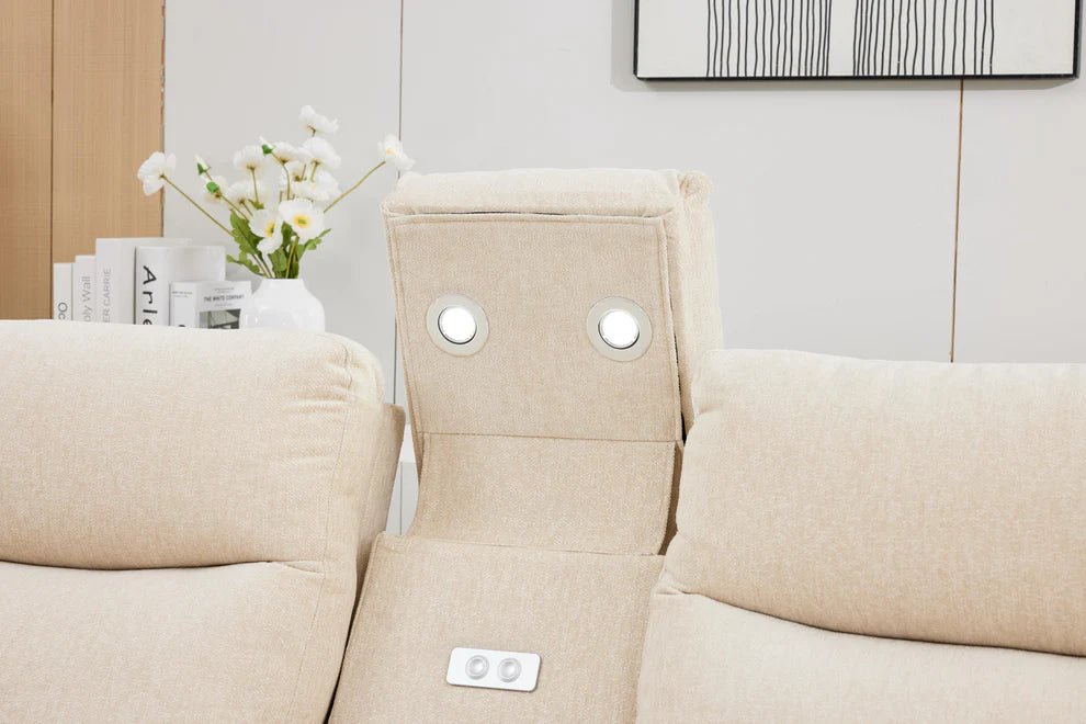 Boston Beige Electric Recliner Corner Sofa with Cup Holders & Storage - Preston Luxury Furniture