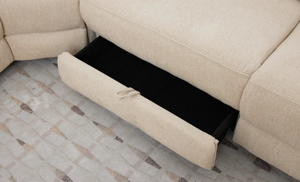 Boston Beige Electric Recliner Corner Sofa with Cup Holders & Storage - Preston Luxury Furniture