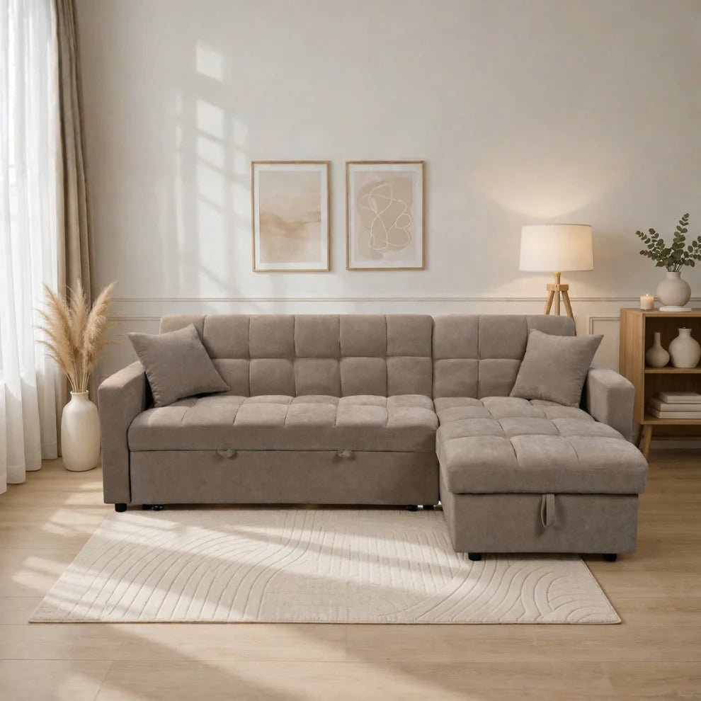 Carson Fabric Corner Sofa Bed with Storage – Modern Pull-Out Design - Preston Luxury Furniture -