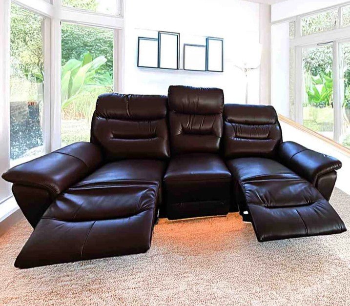 Darwin Mahogany Leather Electric Power Recliner Sofa - 3, 2 & 1 Seater - Preston Luxury Furniture