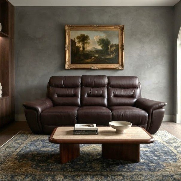 Darwin Mahogany Leather Electric Power Recliner Sofa - 3, 2 & 1 Seater - Preston Luxury Furniture