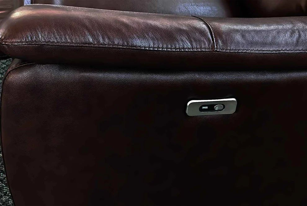 Darwin Mahogany Leather Electric Power Recliner Sofa - 3, 2 & 1 Seater - Preston Luxury Furniture