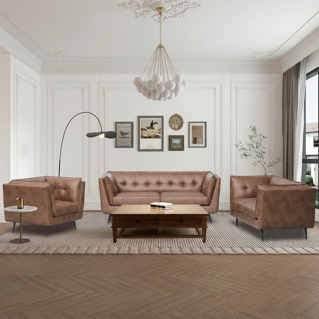 The Melbourne Suite - Brown Faux Leather Available as a 1, 2, or 3-seater - Preston Luxury Furniture
