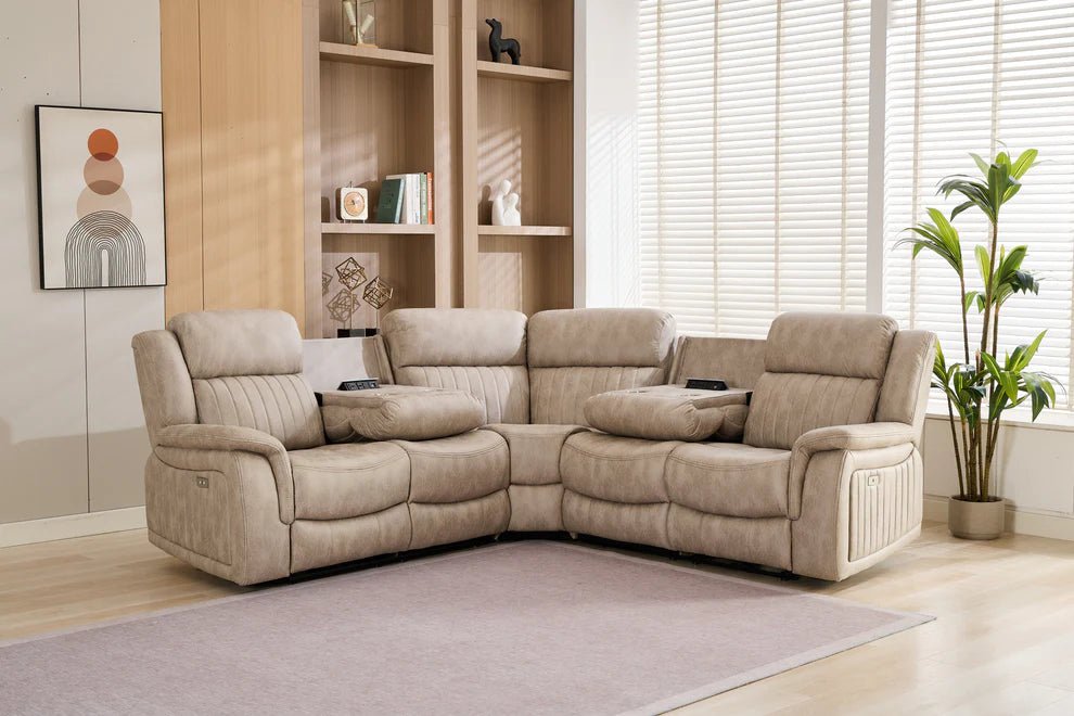The Stanley Electric Recliner Corner Sofa with Built in Cup Holders - Preston Luxury Furniture-